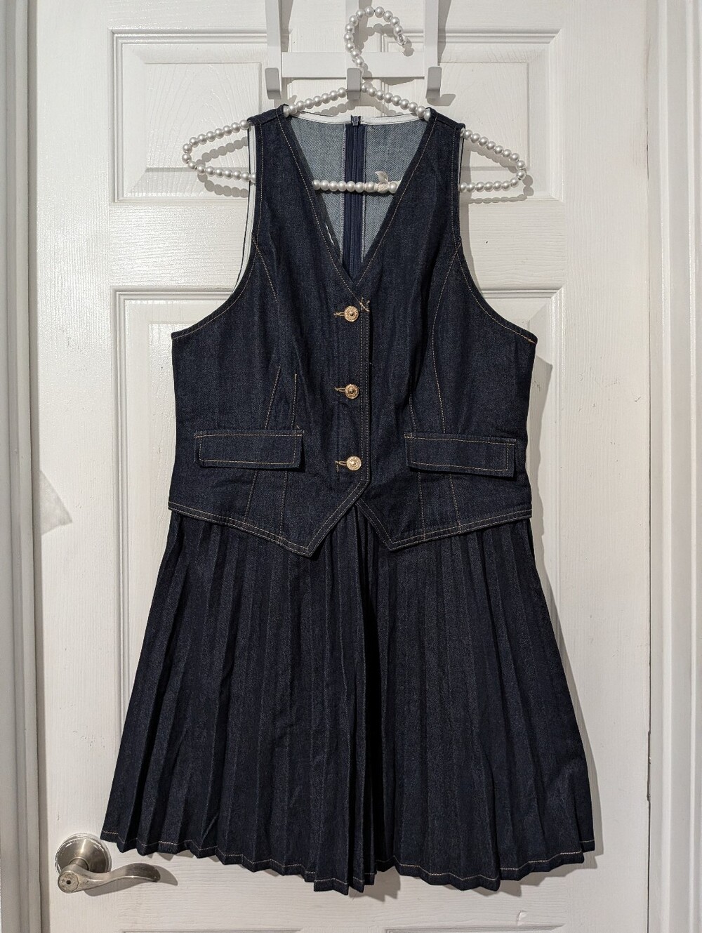 Commense Denim Sleeveless Pleated Mini Dress - Picture 7 of 16